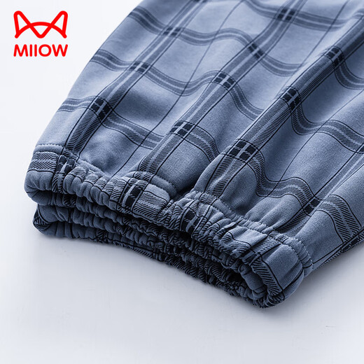 Catman (MiiOW) men's pajamas summer pure cotton short-sleeved trousers pullover large size thin simple and high-end home clothing set OM13077 L