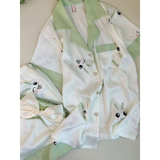 浪莎（LangSha）睡衣女款2025新款夏季真丝绸薄款三件套可爱短袖感家居服套装礼物 9224法斗狗【三件套 XL 【适合115-130斤】