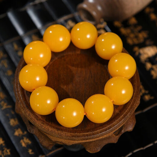 Fat Donglai's same style yellow beeswax bracelet second generation chicken fat amber Buddha beads single circle men's and women's bracelet fashion bracelet 10MM beeswax bracelet-19 pieces