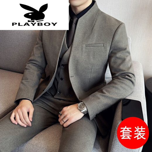Playboy (PLAYBOY) 2025 young and middle-aged men's autumn and winter suits, high-end stand-up collar jackets, new business casual style suits, new black single-piece suits M