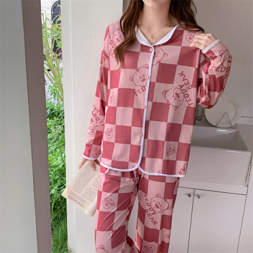 濮水方方春季睡衣女长袖仿棉牛奶丝家居服 M6624#蓝帕恰狗 170 M