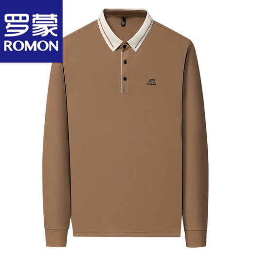 罗蒙（ROMON）高端男士长袖t恤2025春秋薄款中年爸爸翻领POLO打底衫秋装上衣服 16823浅绿长袖 L 170【建议115-130斤】