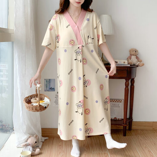 草景家孕妇睡衣夏季短袖待产裙带胸垫月子服医院进产房大码哺乳裙可外穿 QSY16813短袖裙子 L码 建议体重95-120斤左右
