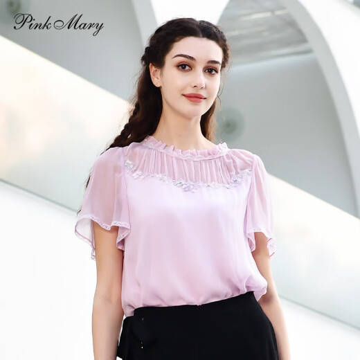 Pinkmary -Hemd für Frauen 2025 Frühlings- und Sommer Neue komfortable Mulberry Silk Fashion Commuter Style Top PMAOS1105 Pink Purple S