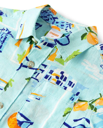 GYMBOReeGymboree, Boys and Toddlers Short Sleeve Button-Down Shirt, Lt Robin, 5T Lt Robin 5T