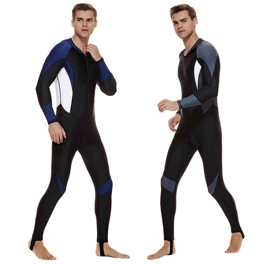 Miaopule Shark Bart Men's Thin Material One-piece Swimsuit Jellyfish Suit Wet Suit Men's Snorkeling Equipment Surf Suit 1330 Blue with Black and White L One Size
