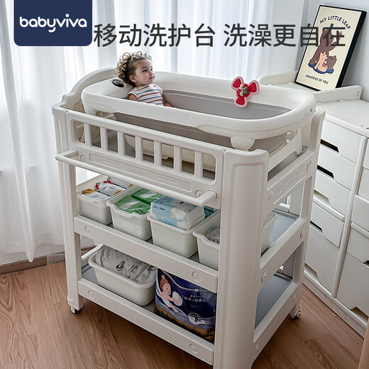 BABYVIVA尿布台婴儿护理台新生儿宝宝换尿不湿婴儿床多功能按摩抚触洗澡台 布台+乳胶垫【进口HDPE-食品级-0 其他 组装 框架结构