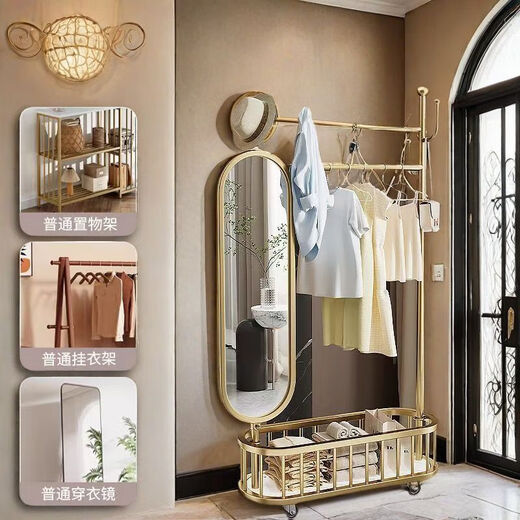 Verdickte bodengehende Kleiderbügel super dicke Schlafzimmer Haushalt drehen Ganzkörper-Dressing-Spiegel Multifunktion leichter luxuriöser Kleiderbügelbodenstil Gold GOLGS GOLSE MIT MILROR 100 CM