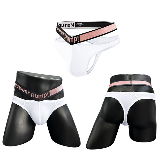 
Men's thong laser belt low waist sexy breathable T-trousers for young boys lifting hips double belt triangle T-shaped black M