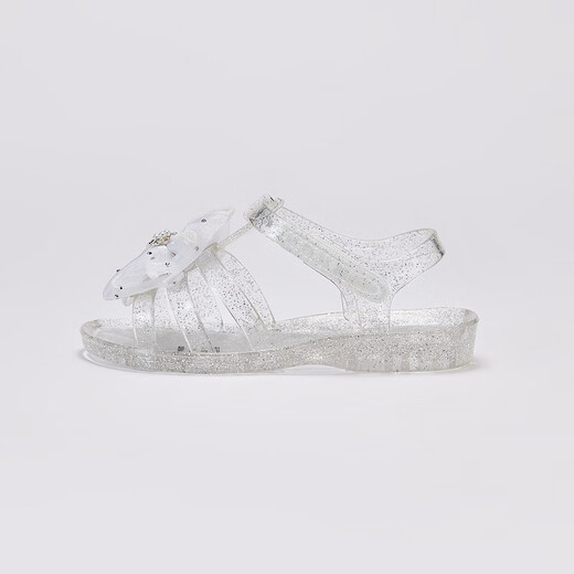 DAVE&BELLA children's sandals summer new girls transparent princess shoes baby girl open toe shoes children's casual shoes crystal silver ready stock 22