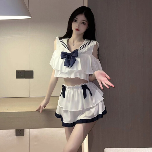 情趣装性感水手情趣内衣清纯JK制服透视床上软妹制服套装 白色+白丝袜  688 均码