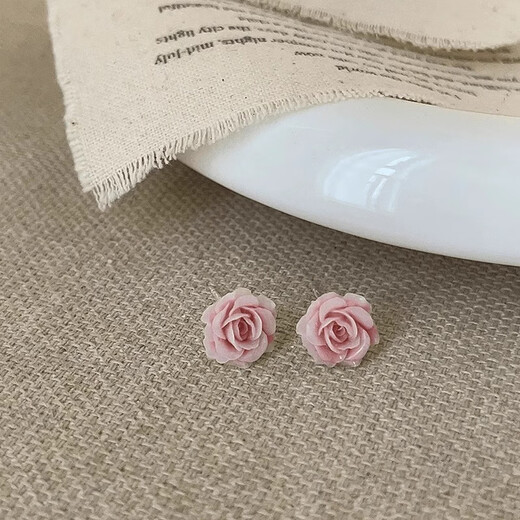 Mansheng gentle rose flower S999 sterling silver earrings for women 2025 new high-end earrings light luxury niche temperament earrings 999 silver pink rose pair