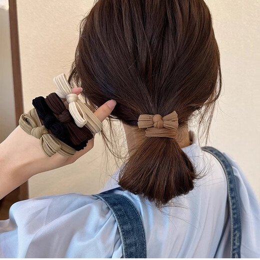 Jisenjia [Piezas preferidas de 10 piezas] Cordera de cabello de gama alta con anillo de cabello de la corbata de lazo para la banda de goma del cabello de la corbata de la cola alta con corbata de la cola de caballo [5 colores mixtos]