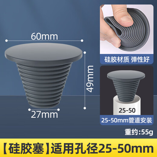 A beautiful sewer pipe plug PVC pipe sewer plug cover floor drain plug solid sealing ring basin pipe plug suitable for 25-50mm hole gray plug