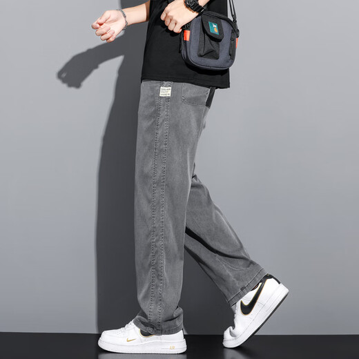 MAYBEYOND Laiser Jeans Men's Summer Loose Wide Legs Casual Straight Pants Cool Tennis Men's Pants MA13 Gray XL