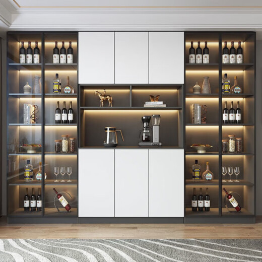 Shantoulin Village 2025 new solid wood side cabinet storage high cabinet integrated against the wall simple living room light luxury cabinet household wine cabinet collection 12240*40*220 package installation All solid wood dishes for household purchase installation