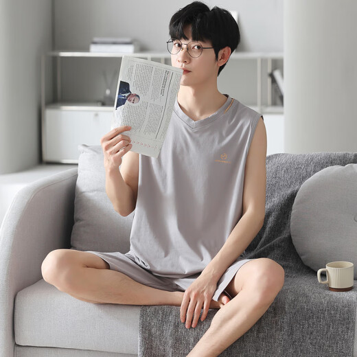 Langsha Pajamas de hielo para hombres Pajamas para hombres VEST Summer Maneveless Modelo delgado Modelo de ropa modal Conjunto de ropa para el hogar 2025 Nuevo modelo 12023 3XL Recomendado 160-185Jin [Jin es igual a 0,5 kg]