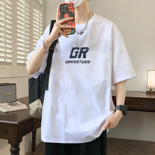 姿伟祺夏季潮牌短袖T恤青少帅气大童 7027白色(单件短袖) M 80-100斤左右