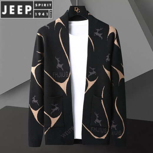 Jeep Spirit Strick-Strickjacke für Herren Frühling und Herbst 2025 Neue Stil Außenbekleidung Pullover Trendy Casual Thin Herbst Top We9926 Khaki XL (ca. 100-120 Jin [Jin gleich 0,5 kg] tragbar)