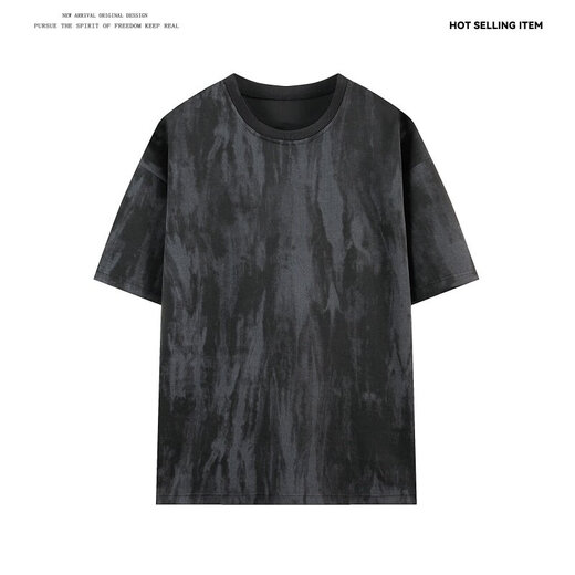 
NYING American tie-dyed short-sleeved T-shirt men's 25 summer new fashion brand casual T-shirt large size loose five-point sleeve top black XL (130-150Jin [Jin equals 0.5 kg])