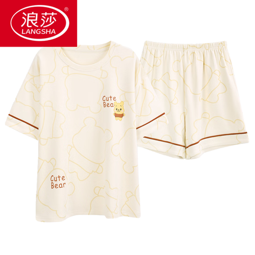 浪莎（LangSha）睡衣女款夏季纯棉短袖短裤甜美薄款全棉休闲学生家居服套装舒适时 YX7505 9855 M 【 建议80-100斤穿】