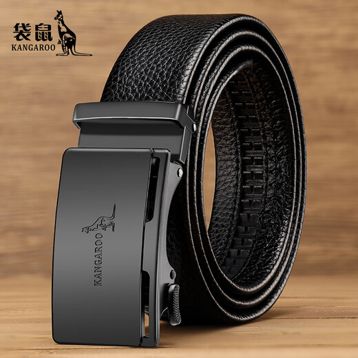 Kangaroo Cowhide Men's Leather Belt Genuine Leather Automatic Buckle Father's Day Business High-end Belt Brand Belt Men's Pure Cowhide 6195 Alloy Buckle-High-quality True Leather 120cm Waist Circle 2.8-3.0 Cropped