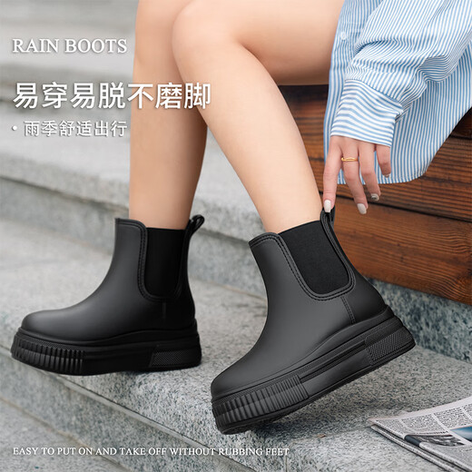 佰妮珂雨鞋女款四季可外穿时尚短筒雨鞋防水防滑水鞋雨天耐磨工作胶鞋女 黑色 36