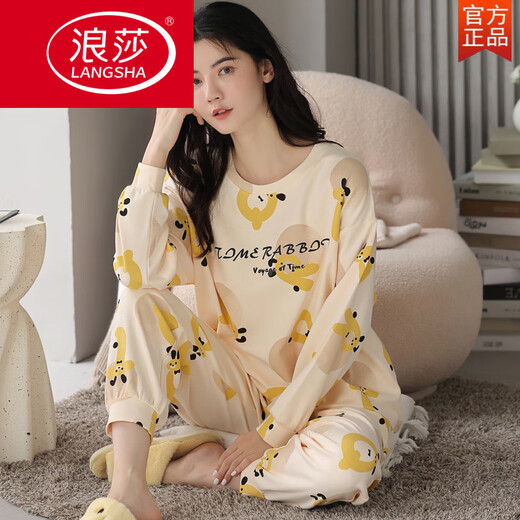浪莎（LangSha）睡衣女春秋季纯棉卡通长袖裤韩版休闲大码套装学生夏秋冬款家居服 GXT9928 M 女(建议75-95斤)