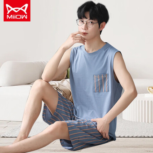 Catman MIIOW men's pajamas men's summer modal thin short-sleeved suit men's home clothing Jin [Jin equals 0.5 kg] plus size two-piece set 12026 [Modal suit] L [Suggested 100-140 Jin [Jin equals 0.5 kg]]