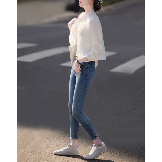 Demana Light Breathing Lyocell Spring and Autumn Lightweight Workwear Style Stand Collar Short Small Women's Hidden Body Jacket