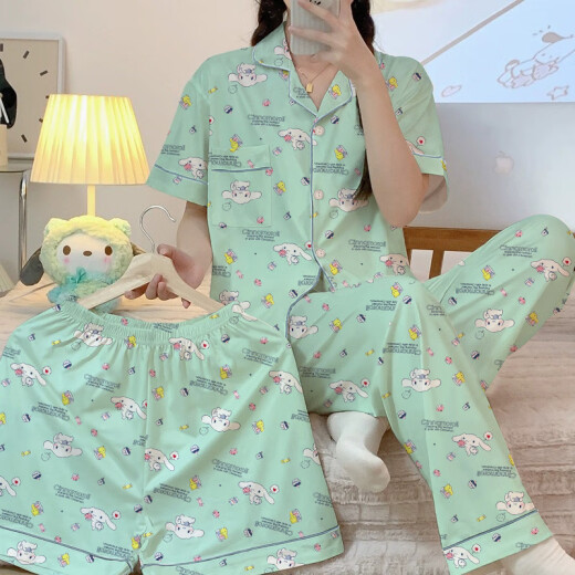 
Hanrui spring and summer pajamas for women cartoon milk silk three-piece set home clothes FS 14124 170 M
