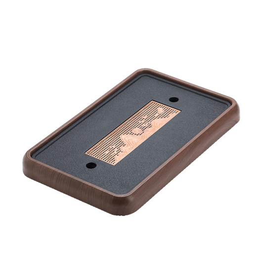 Made in Tokyo, tea tray and saucer with drainage, Kung Fu tea set, tea table water storage, dry infusion, imitation black gold stone, walnut pattern - large size