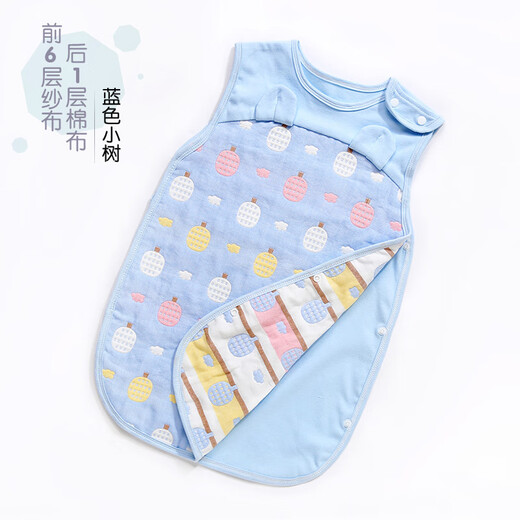 Tian Miaomiao baby anti-kick quilt artifact for boys and girls, all-season cotton sleeping bag for baby to sleep against cold gauze pajamas, 6 layers of type A gauze and cotton, reversible, blue tree, XL size, suitable for 3-6 years old, 100-140cm