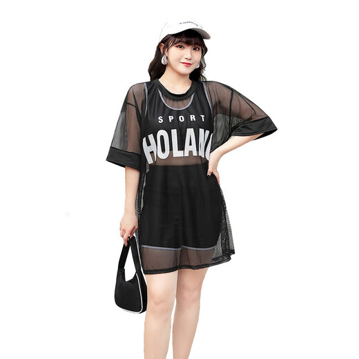 NJSKAKW Badeanzug weiblicher konservativer Student Fairy Fairy Fairy MM schlagern ihren Bauch 2024 Neuer großer Heißfeder-Split-Drei-teiliger Set 6625-Black 2xl (120-135jin [Jin gleich 0,5 kg]))