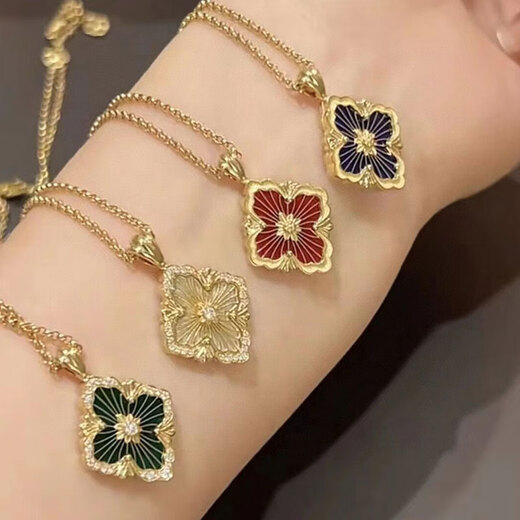 Puli 8k gold pendant clavicle chain white mother-of-pearl niche high-end light luxury black agate blue agate necklace white mother-of-pearl - large size with diamonds total weight 13.3g