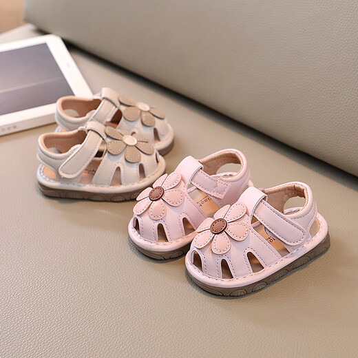 
Ji Zhenfei baby girl bag-toe sandals summer call shoes cute soft sole non-slip baby shoes princess shoes little toys shoes beige inner length 12cm/17 size about 9-10 months