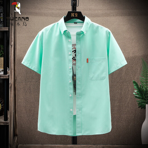 啄木鸟（TUCANO）新款牛津纺短袖衬衫夏季薄款男士商务休闲衬衣宽松纯色上衣新品 682果绿色 M 请参考尺码表下单