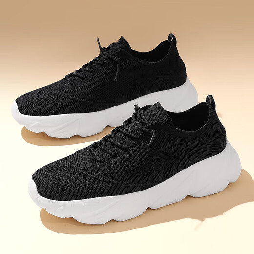 Más caminata 2025 Primavera y verano Nuevos zapatos para caminar deportivos para mujeres sin zapatos de papá con cordones para hombres y mujeres que mejoran los deportes y los zapatos casuales para todos los negros Z722 46