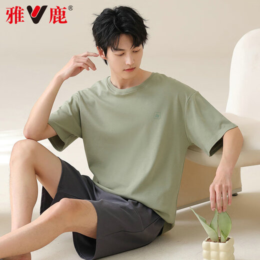 El algodón de algodón puro de pijama para hombres yalu para hombres delgados delgados de manga corta se puede usar ropa casera casual de ropa para niños de gran tamaño 42M13601 XL [Peso recomendado 120-140Jin [Jin equivale a 0.5 kg]]]