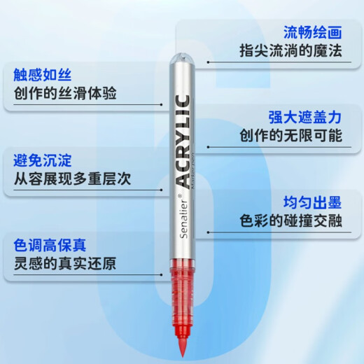申内利尔Senalier申内利尔直液式软头丙烯马克笔学生用不透色可叠色水彩笔 695法翠