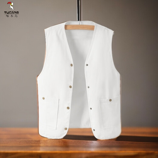 Woodpecker (TUCANO) 2025 new Korean style loose vest top embroidered white denim vest short jacket men's spring and summer wear white L recommended 110-130Jin Jin equals 0.5 kg
