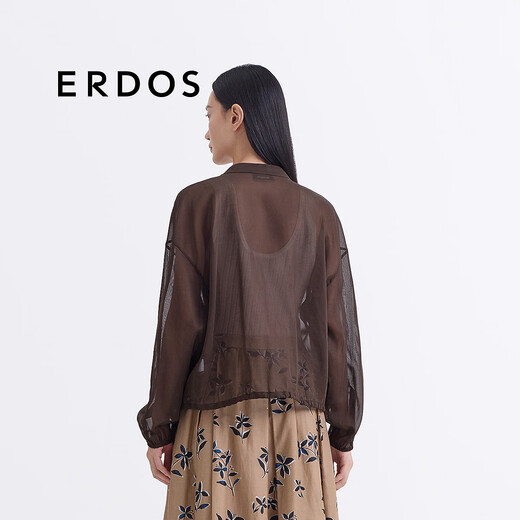 ERDOS【刘雯同款】25夏季欧根纱微透感飞行员夹克甜酷透气女外套 粉末咖啡色 S 160/80A