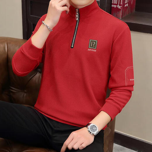 HUALIN FASHION男士半拉链恤长袖休闲百搭新款春秋季卫衣 6188黑色 M 90-110斤