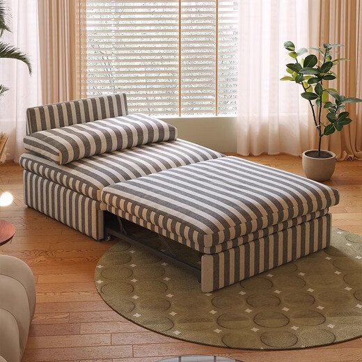 Warners (Huanasi) Sofa Bett falten Doppelwalt 2025 Neues kleines Wohnungszimmer Ziehen und dehnbar abnehmbare einwäschewäsche und leinen Sofa -Bett 0,85 m Tee -Perm Streifen - Leinen Baumwolle - Violett