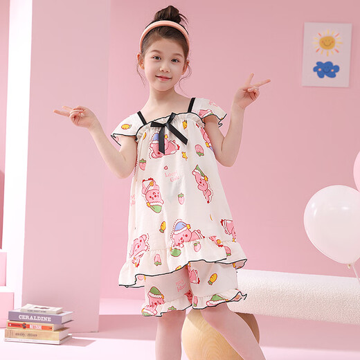 Children Nezha Pyjamas Girls Summer Sans Soup-Oevel Cartoon CLUB COTTON MIDE Big Children's Home Clothes Princess Style Sost Set W983 # Girls Suspender Set [Kulomi] 120 [12 codes recommandés 110-120cm]