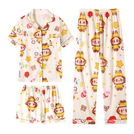 S.SOFEA奶呼呼短袖三件套少女休闲家居服 套KK14137# 175 L【建议100-115斤】