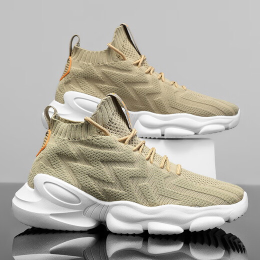 Changxiang Huili men's shoes summer 2025 new sports running leisure travel youth thick sole heightened coconut mesh shoes men RF-AA9909 beige 40