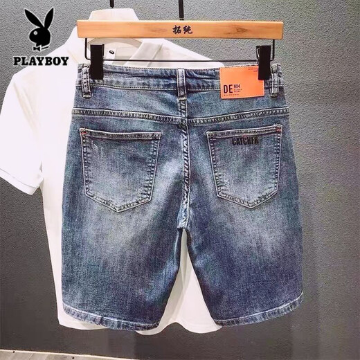 Playboy (Playboy) Denim d'été Mid-pantalon imprimé marque à la mode rétro nostalgique lavage coréen version lâche pantalon de cinq points stretch short masses bleu haute qualité # 9902 36 165-180jin [Jin est égal à 0,5 kg]