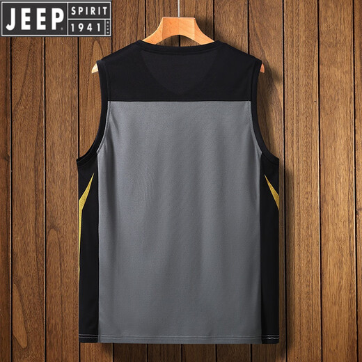 JEEP summer fattening vest men's basketball uniform sports large size sleeveless t-shirt cool quick-drying fitness running suit black gray vest + shorts 1688 8XL 240-270Jin Jin equals 0.5 kg