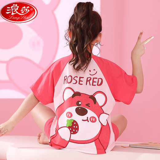 
LangSha (LangSha) Parent-child mother-daughter pajamas pure cotton summer thin short-sleeved cute cartoon internet celebrity little girl girl home clothing set 6624 [pure cotton single set] M 150-160cm80-99Jin [Jin equals 0.5 kg]